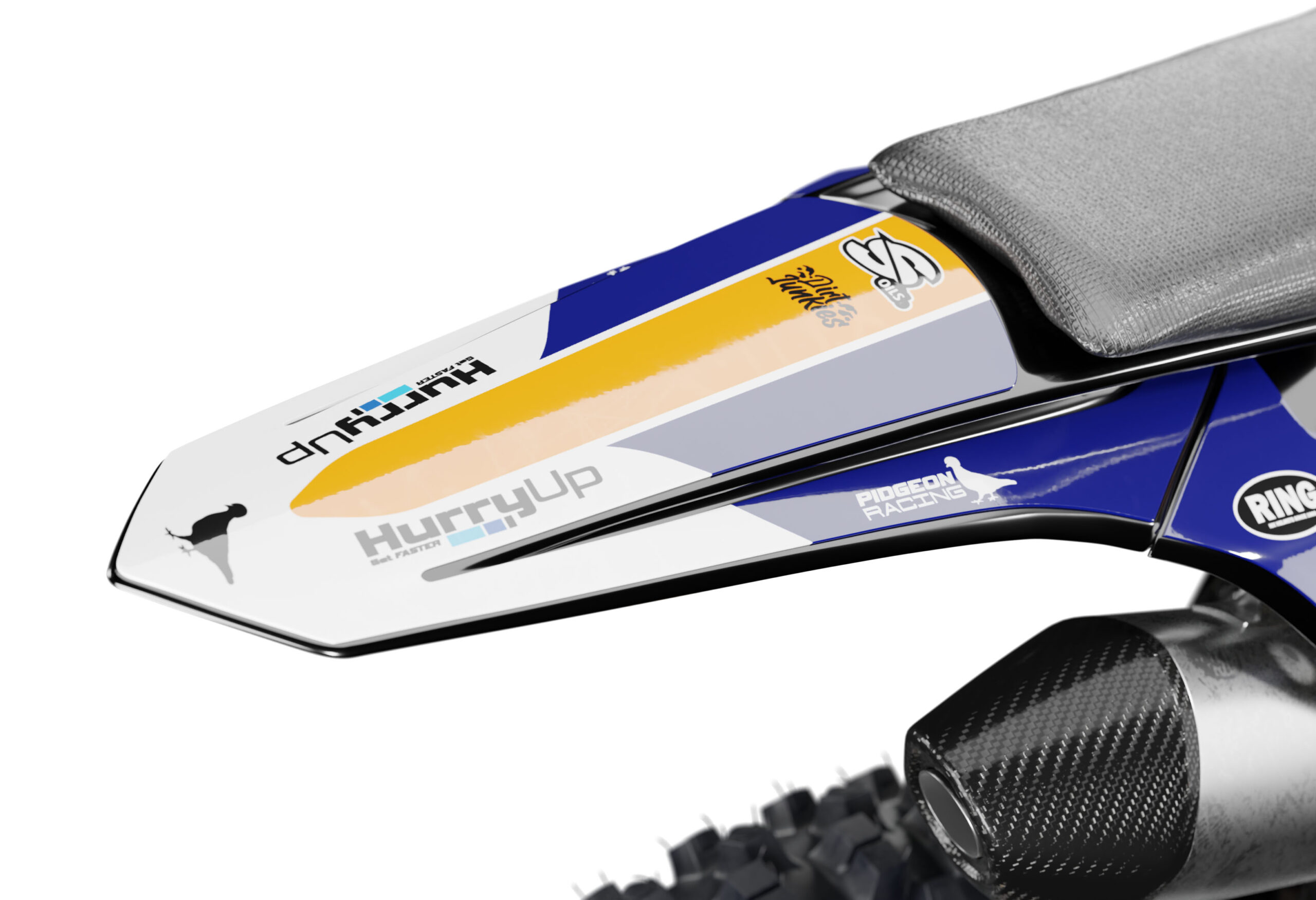 Gulf blue is a Full Custom Bike Graphics kit that is available on the Koarse website which can be modified to fit all bike make and model. Image of Rear Mudguard