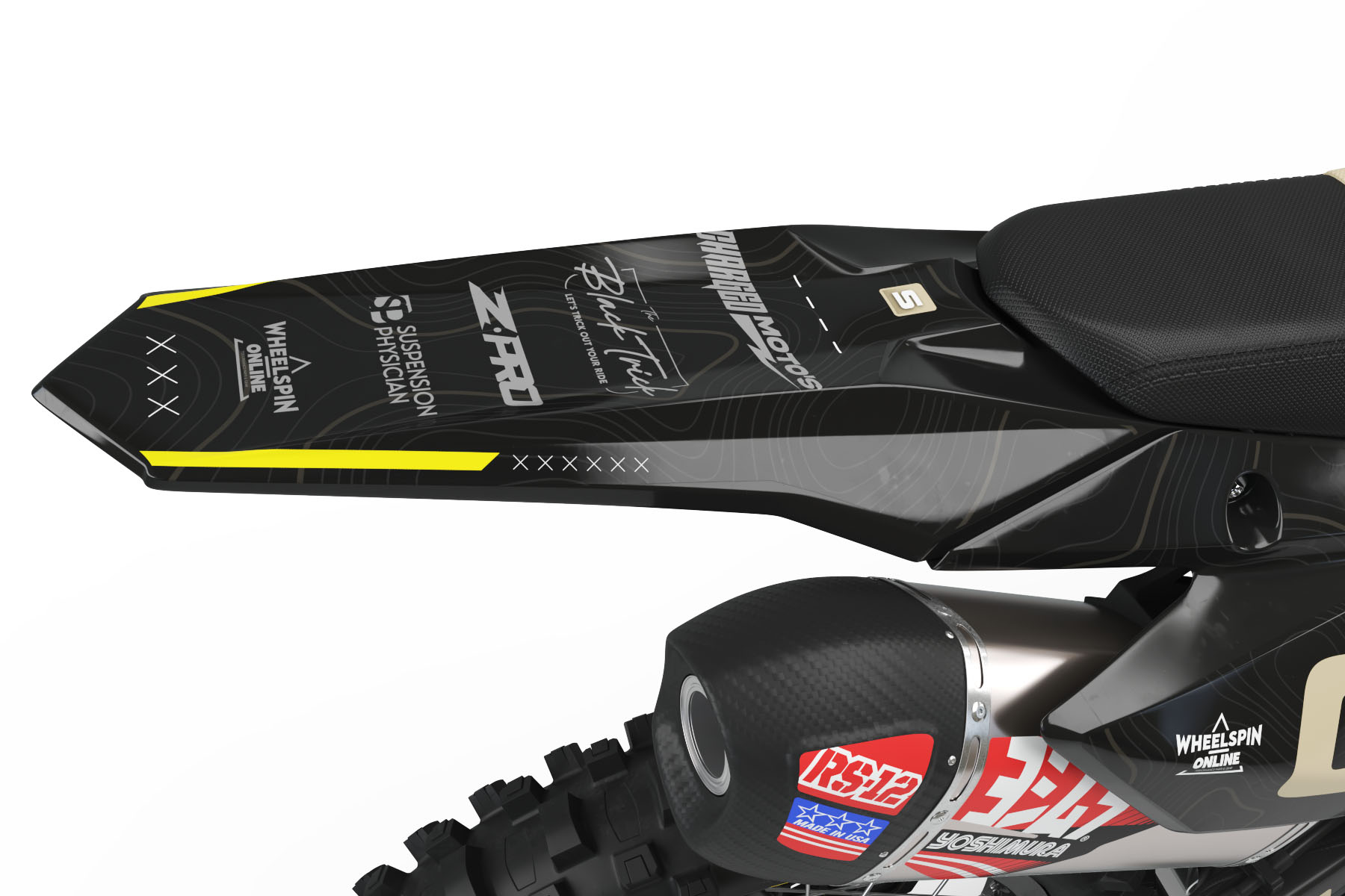 Endure rmz render 1 Endure RMZ is a Full Custom Bike Graphics kit that is available on the Koarse website which can be modified to fit all bike make and model. Image of Rear Mudguard