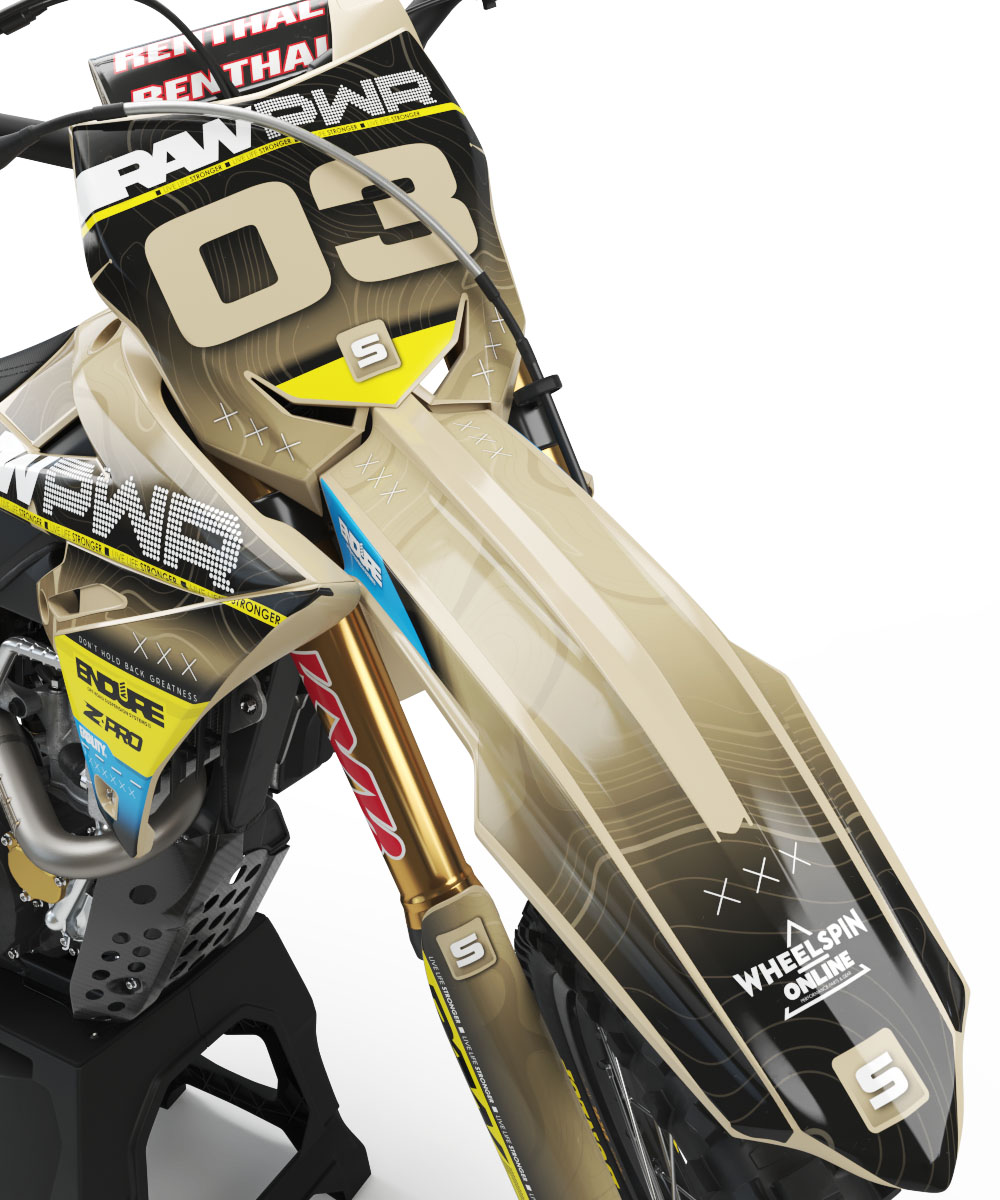 Endure RMZ Endure RMZ is a Full Custom Bike Graphics kit that is available on the Koarse website which can be modified to fit all bike make and model. Image of Front Mudguard
