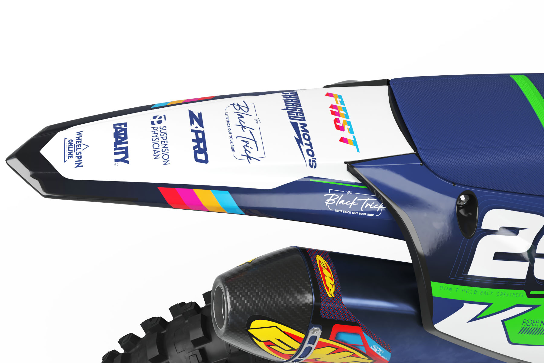 FastAF KX render 1 FastAF is a Full Custom Bike Graphics kit that is available on the Koarse website which can be modified to fit all bike make and model. Image of Rear Mudguard