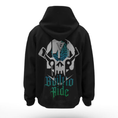 black Hoodie Kids built to ride blue Back